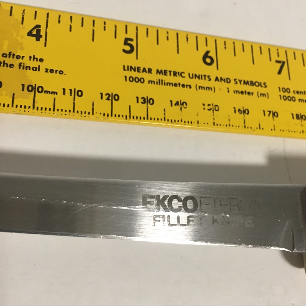 VTG EKCO ETERNA FILLET KNIFE LARDING WOOD HANDLE 7” BLADE STAINLESS